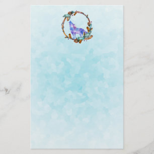Watercolor Wolf Stehend in einem Boho Style Kranz Briefpapier