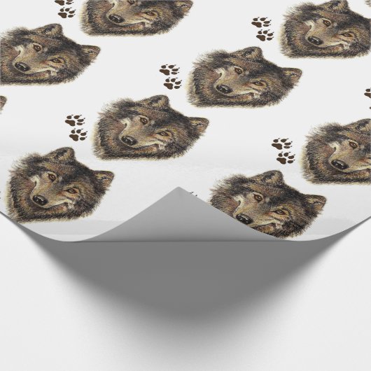 Watercolor Wolf & Tracks Art Geschenkpapier (Ecke)