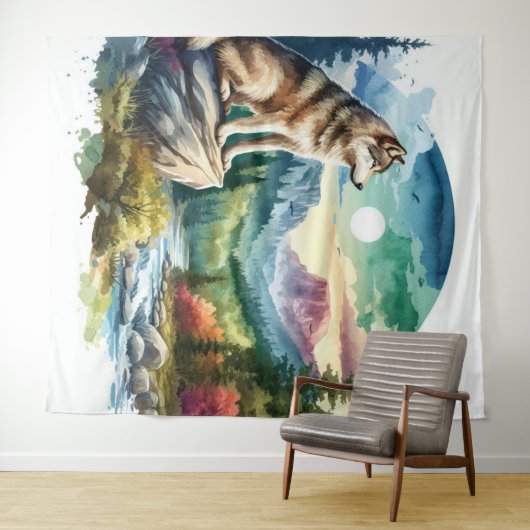 Watercolor Wolf Wandteppich (Beispiel (Horizontal))