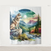 Watercolor Wolf Wandteppich (Vorderseite)