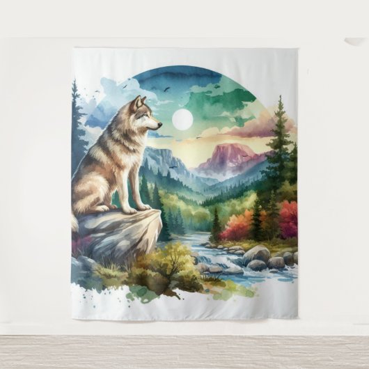 Watercolor Wolf Wandteppich (Vorderseite)