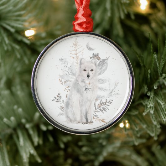 Watercolor Wolf Winter Grün Ornament Aus Metall (Baum)