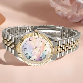 Watercolor Wolken Black Gold Monogram Name Script Armbanduhr