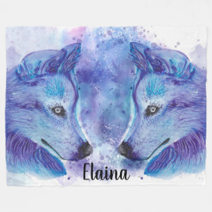 Watercolor Wolves Fleece Blanket