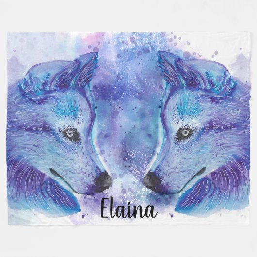 Watercolor Wolves Fleece Blanket (Vorderseite (Horizontal))