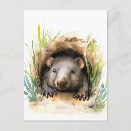 Watercolor-Wombat-Pinkeln aus Burrow Postkarte (Vorderseite)