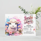 Watercolor Wonderland Sheep Girl Babydusche Einladung (Stehend Vorderseite)