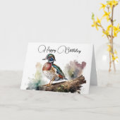 Watercolor Wood Duck Birthday Karte (Gelbe Blume)