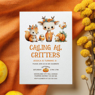 Watercolor Woodland Animals Fall Kids' Birthday Einladung