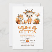 Watercolor Woodland Animals Fall Kids' Birthday Einladung (Vorderseite)