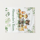 Watercolor Woodland Animals Green Bow Wandteppich (Vorderseite (Horizontal))