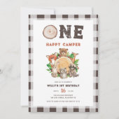 Watercolor Woodland Animals Happy Camper Geburtsta Einladung (Vorderseite)