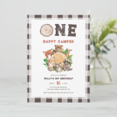 Watercolor Woodland Animals Happy Camper Geburtsta Einladung (Stehend Vorderseite)