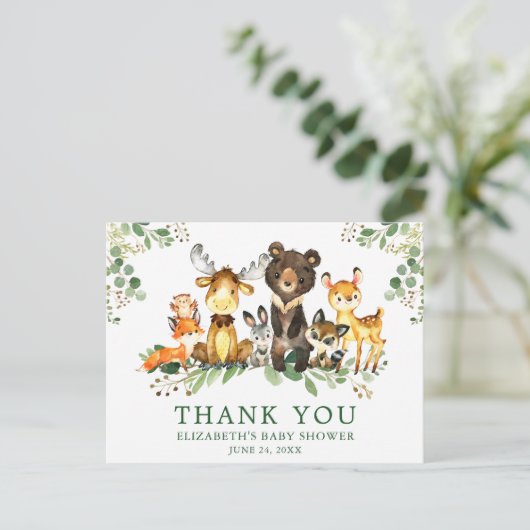 Watercolor Woodland Animals Kinderdusche Vielen Da Postkarte (Stehend Vorderseite)