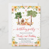 Watercolor Woodland Animals Picnic Geburtstag Einladung (Vorderseite)