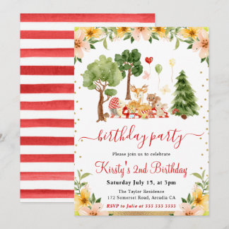 Watercolor Woodland Animals Picnic Geburtstag Einladung