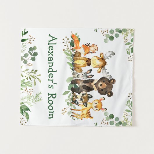 Watercolor Woodland Animals Wandteppich (Vorderseite (Horizontal))