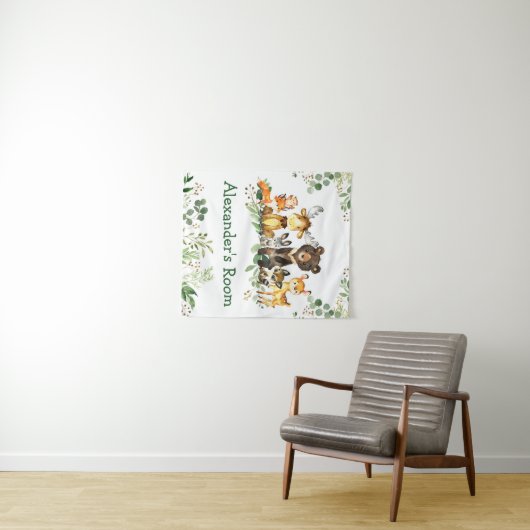 Watercolor Woodland Animals Wandteppich (Beispiel (Horizontal))