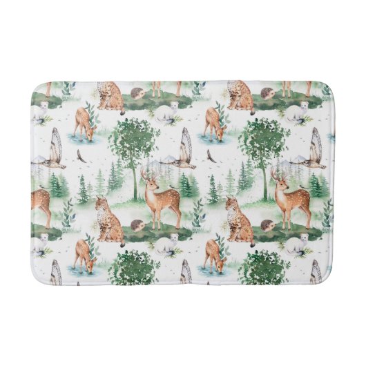 Watercolor Woodland Baby Animal Muster Badematte (Vorderseite)