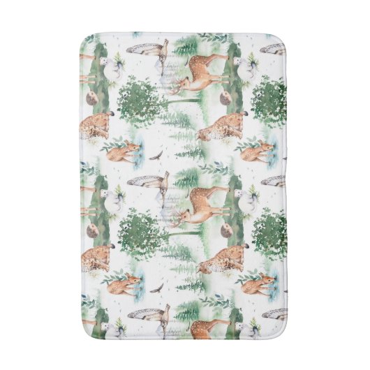 Watercolor Woodland Baby Animal Muster Badematte (Vorderseite Vertikal)