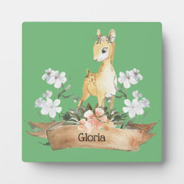 Watercolor Woodland Baby Fawn Individuelle Name Fotoplatte