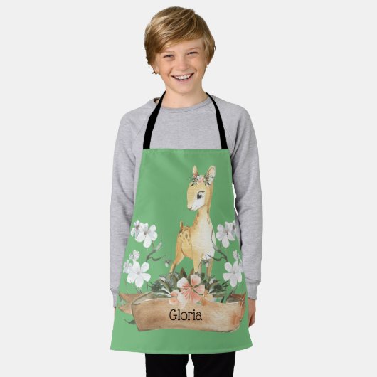 Watercolor Woodland Baby Fawn Individuelle Name Schürze (Getragen)
