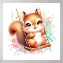 Watercolor Woodland Baby Squirrel Kinderzimmer Swi Poster