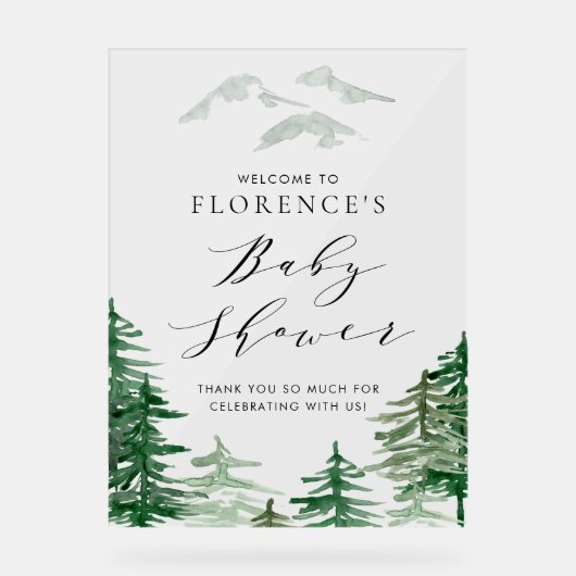 Watercolor Woodland Babydusche Begrüßungszeichen Acrylschild (Vorderseite)