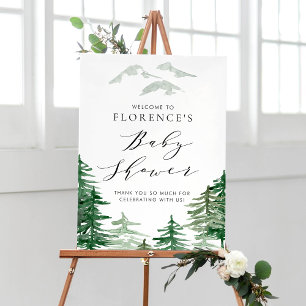 Watercolor Woodland Babydusche Begrüßungszeichen Poster
