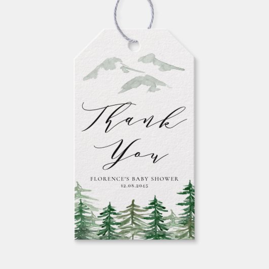Watercolor Woodland Babydusche Danke Geschenkanhänger (Vorderseite)