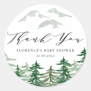 Watercolor Woodland Babydusche Danke Runder Aufkleber