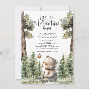 Watercolor Woodland Bear Baby Dusche Einladung