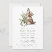Watercolor Woodland Bear Baby Dusche Einladung (Vorderseite)