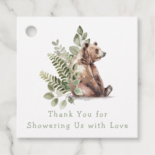 Watercolor Woodland Bear Baby Dusche Geschenkanhänger (Vorderseite)