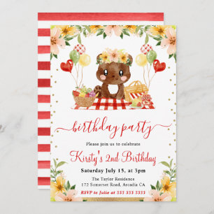 Watercolor Woodland Bear Picnic Geburtstag Einladung