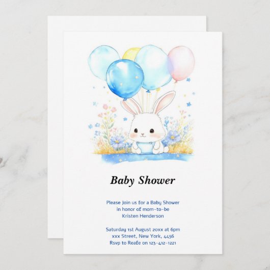 Watercolor Woodland Bunny Baby Dusche Einladung (Vorne/Hinten)