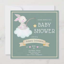 Watercolor Woodland Bunny Sage Green Baby Dusche Einladung