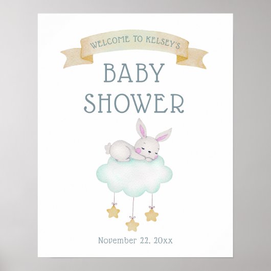 Watercolor Woodland Bunny Welcome Baby Dusche Poster (Vorne)
