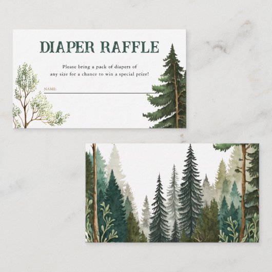 Watercolor Woodland Diaper Raffle Baby Dusche Begleitkarte (Vorne/Hinten)