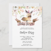 Watercolor Woodland Elche Babydusche Einladung (Vorderseite)