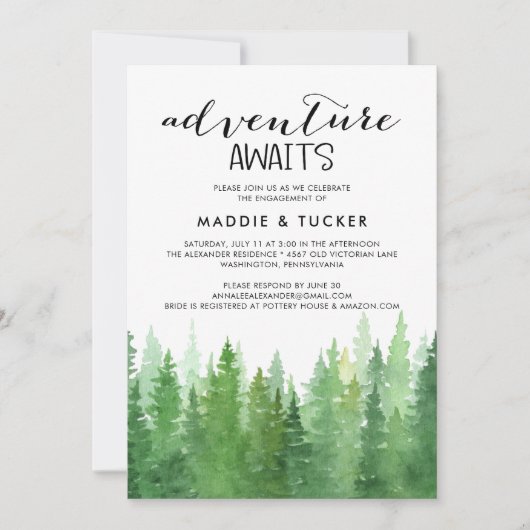 Watercolor Woodland Engagement Party Einladung (Vorderseite)