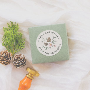 Watercolor Woodland Folies Weihnachten Runder Aufkleber