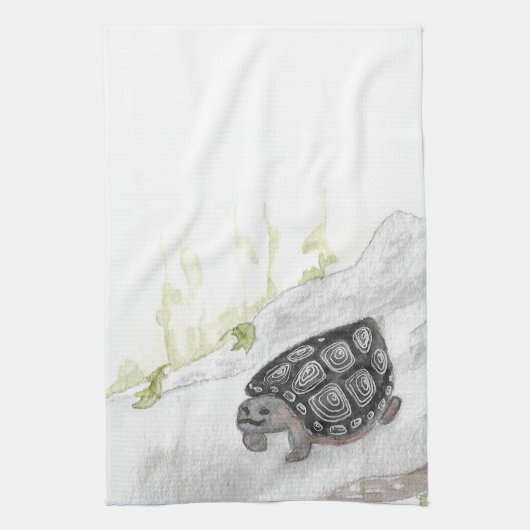 Watercolor Woodland Foodland Turtle Geschirrtuch (Vertikal)