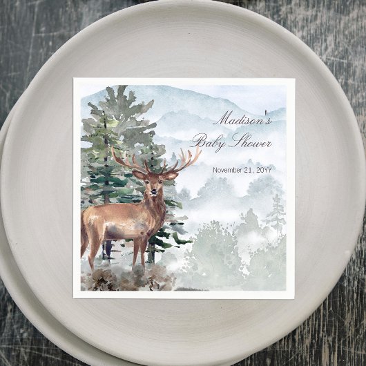 Watercolor Woodland Forest Stag Kinderdusche Serviette