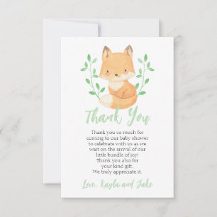 Watercolor Woodland Fox Babydusche Dankeskarte