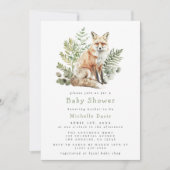 Watercolor Woodland Fox Babydusche Einladung (Vorderseite)