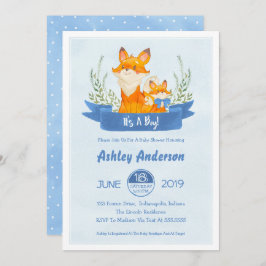 Watercolor Woodland Fox Boy Baby Dusche Einladung
