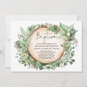 Watercolor Woodland Grüne Taufe Christening Einladung (Vorderseite)