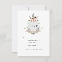 Watercolor Woodland Laurel Wappen Hochzeit RSVP Karte