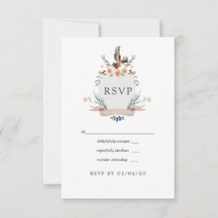 Watercolor Woodland Laurel Wappen Hochzeit RSVP Karte